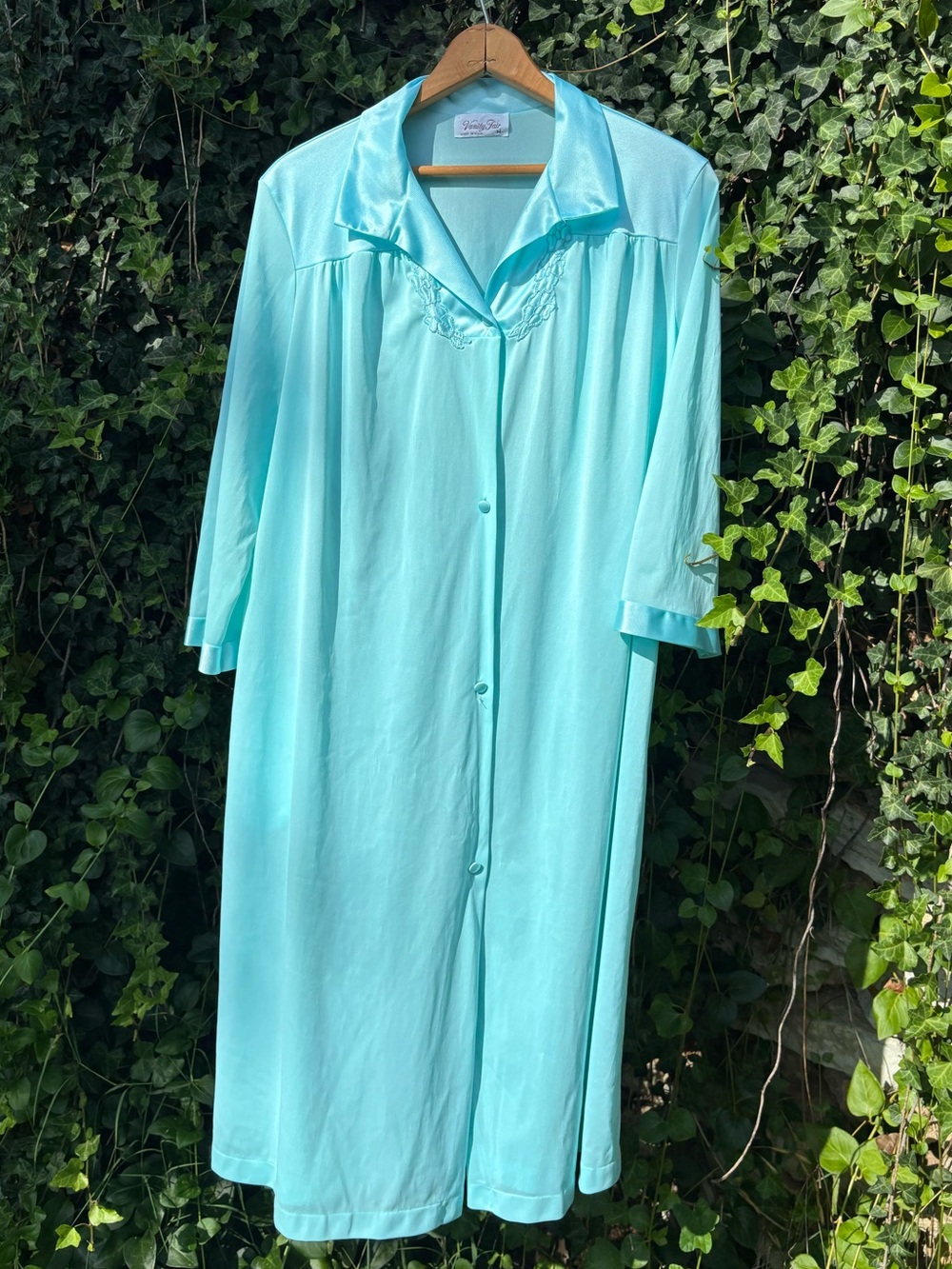 Vintage Vanity Fair Silk Aqua Button-Front Robe